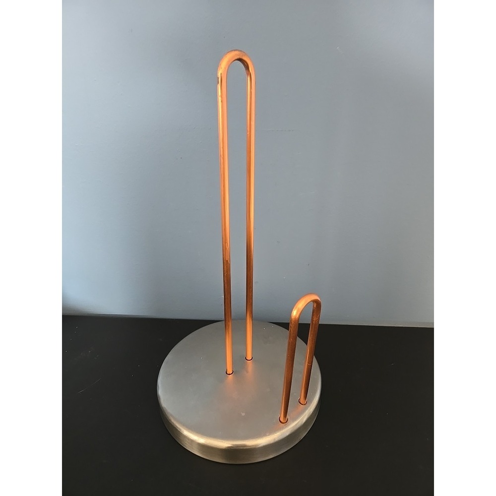 Vintage Brass Tone Silver Base Paper Towel Holder - Heavy Base